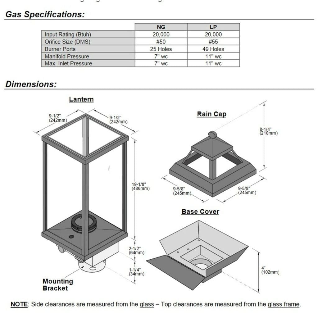 Tempest Torch 20K 18" Black Propane Gas Decorative Outdoor Lantern Head With Manual Piezo Ignition