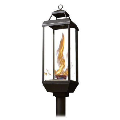 Tempest Torch 20K 18" Black Propane Gas Decorative Outdoor Lantern Head With Pillar Mount Assembly and Manual Piezo Ignition