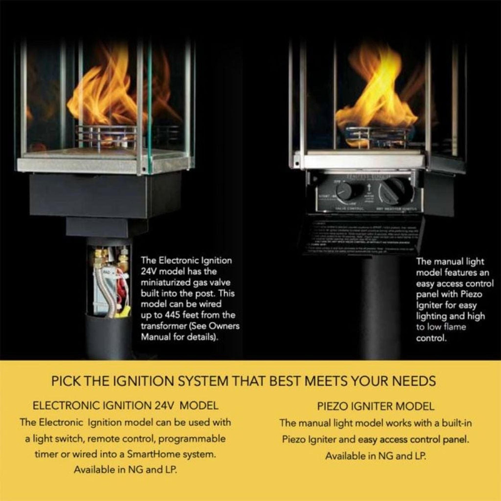 Tempest Torch 20k 18" Black Natural Gas Decorative Outdoor Lantern Head With In-Ground Mount Assembly and Manual Piezo Ignition