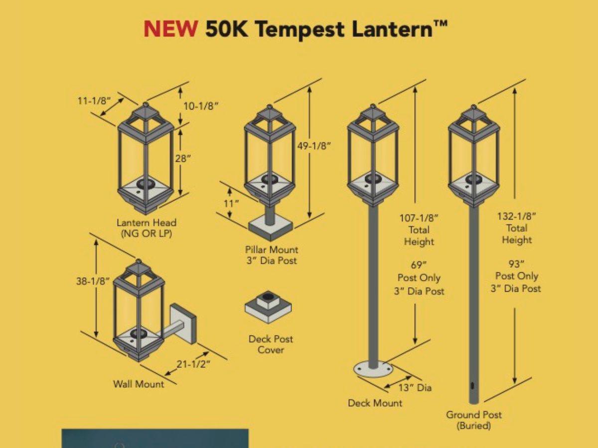 Tempest Torch 50K 33" Black Propane Gas Decorative Outdoor Lantern Head With Wall Mount Assembly