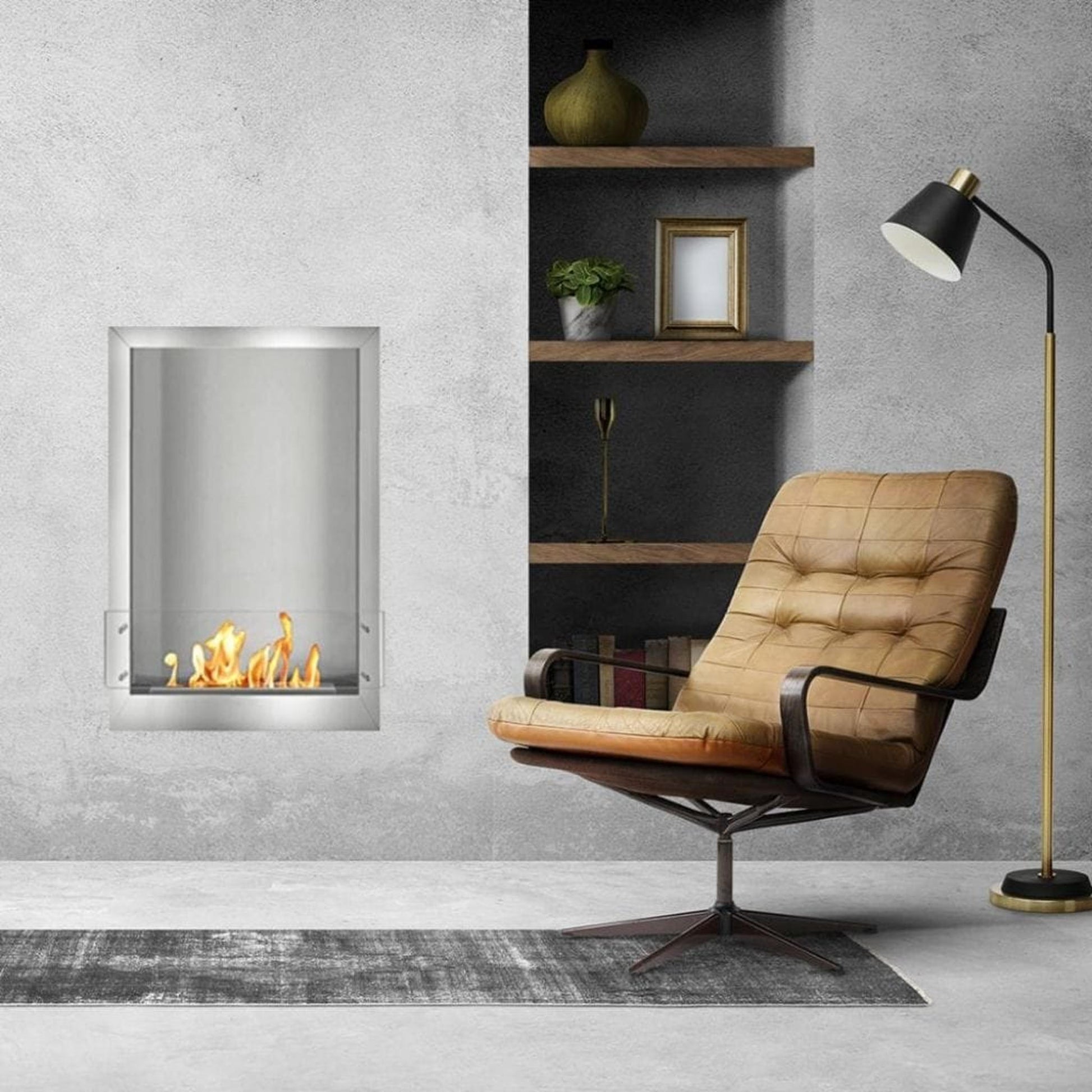The Bio Flame Firebox 24" Black Single Sided Flush Built-In SmartFlame Ethanol Fireplace
