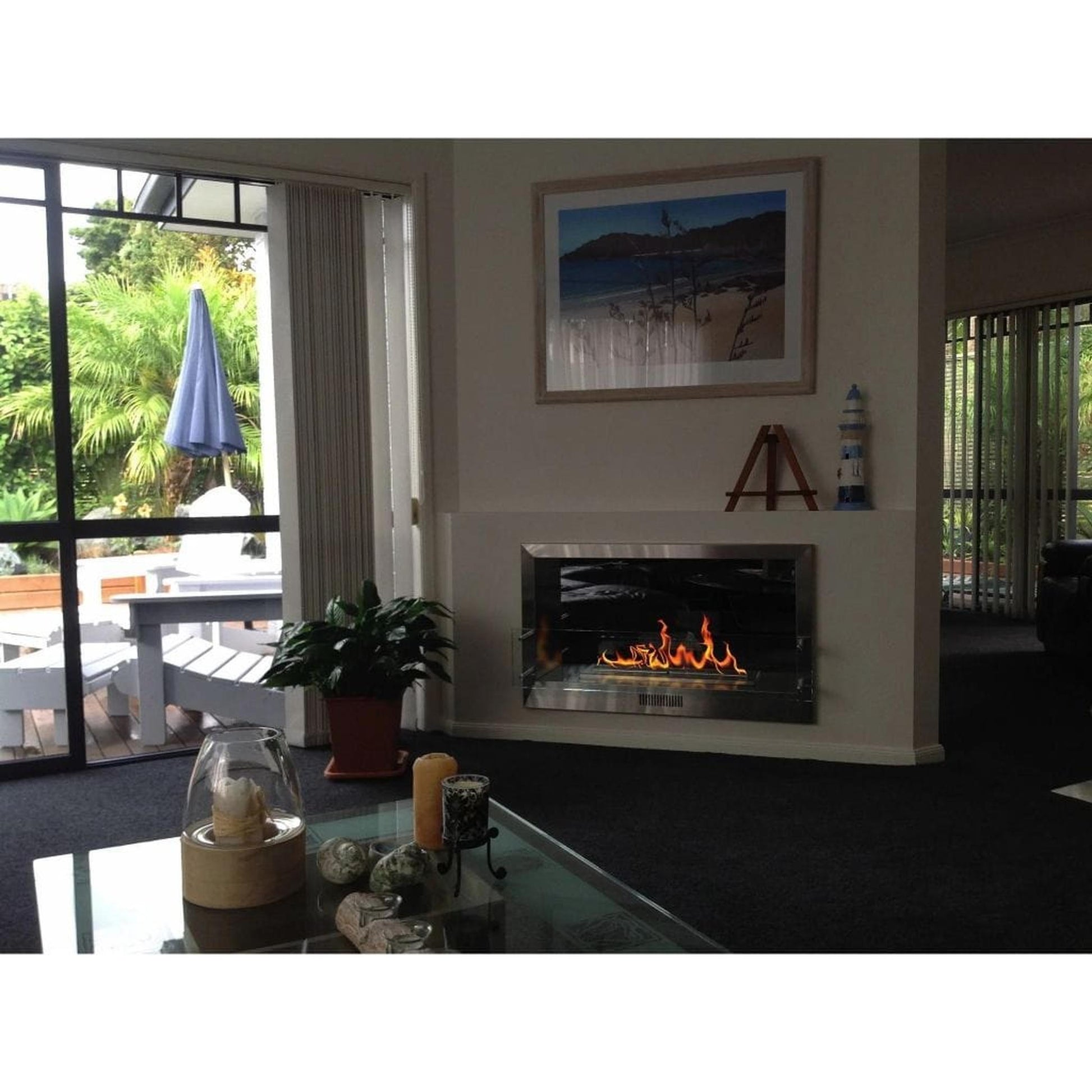 The Bio Flame Firebox 38" Stainless Steel Double Sided Spacer Built-In Ethanol Fireplace With 16" Manual Burner