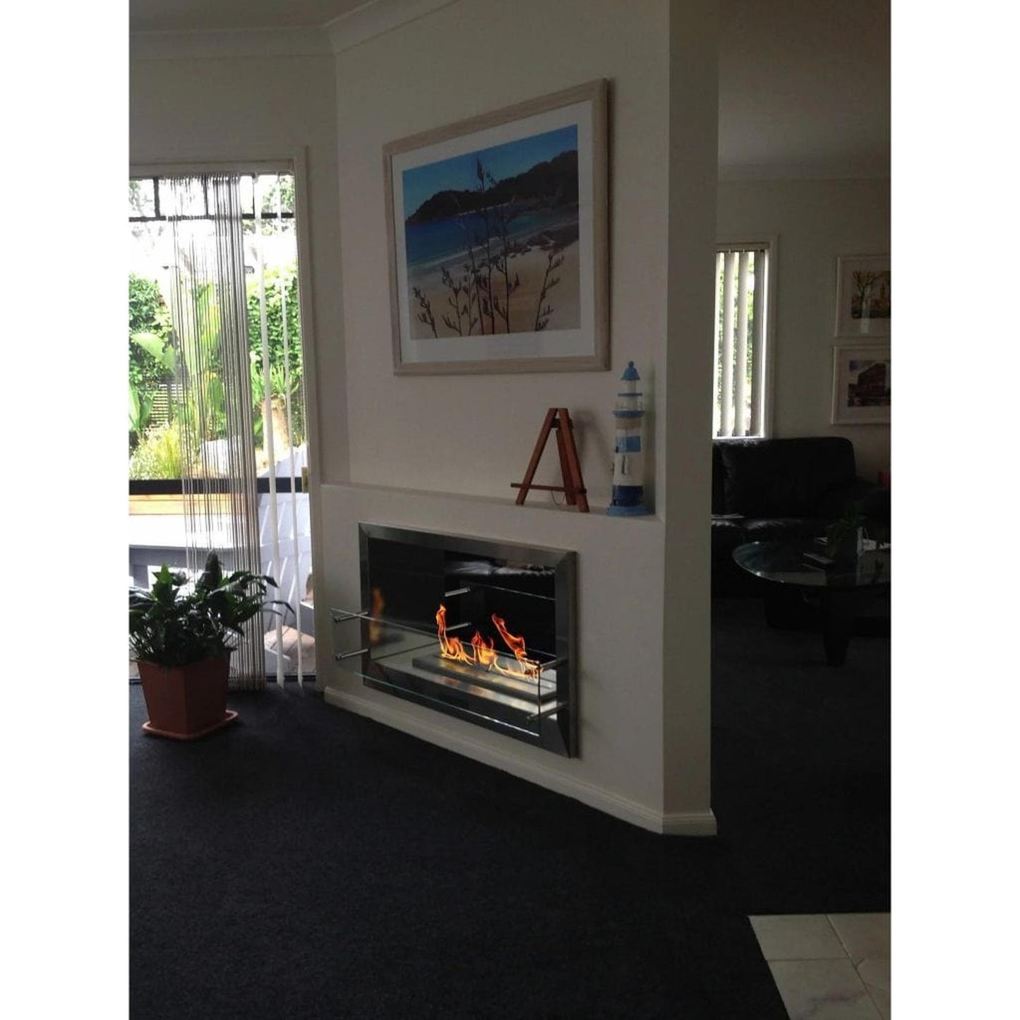 The Bio Flame Firebox 38" Stainless Steel Double Sided Spacer Built-In Ethanol Fireplace With 16" Manual Burner