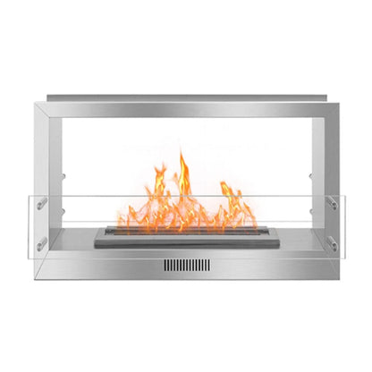The Bio Flame Firebox 38" Stainless Steel Double Sided Spacer Built-In Ethanol Fireplace With 16" Manual Burner