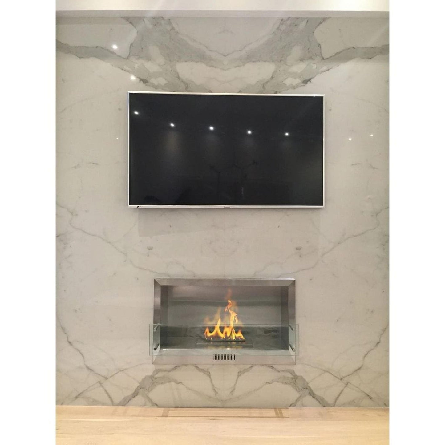The Bio Flame Firebox 38" Stainless Steel Single Sided Spacer Built-In 16" Manual Ethanol Fireplace