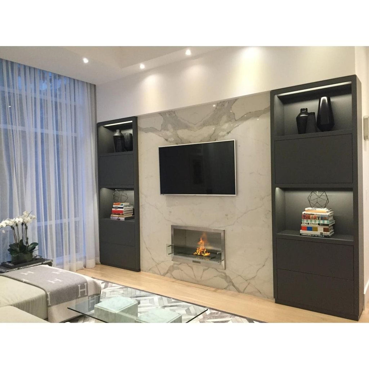 The Bio Flame Firebox 38" Stainless Steel Single Sided Spacer Built-In 16" Manual Ethanol Fireplace