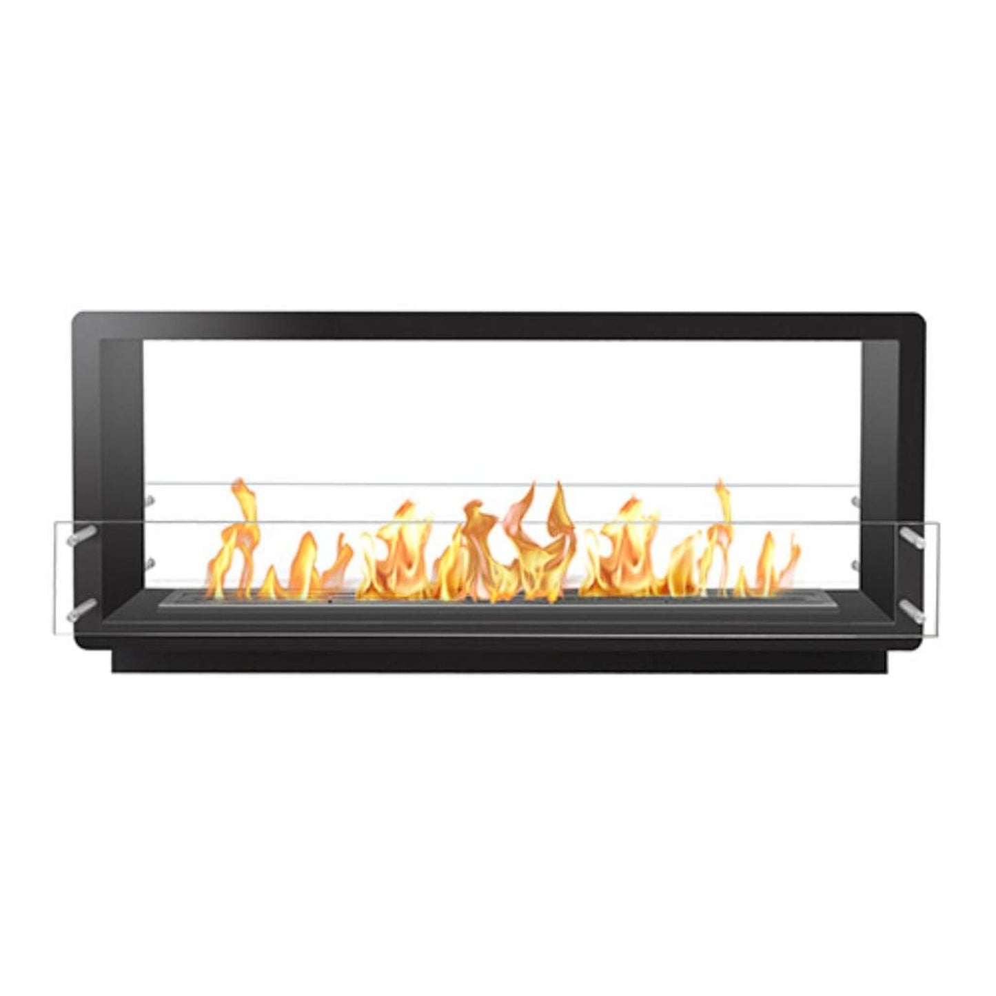 The Bio Flame Firebox 60" Black Double Sided Flush Built-In Ethanol Fireplace With 48" Remote Control Burner