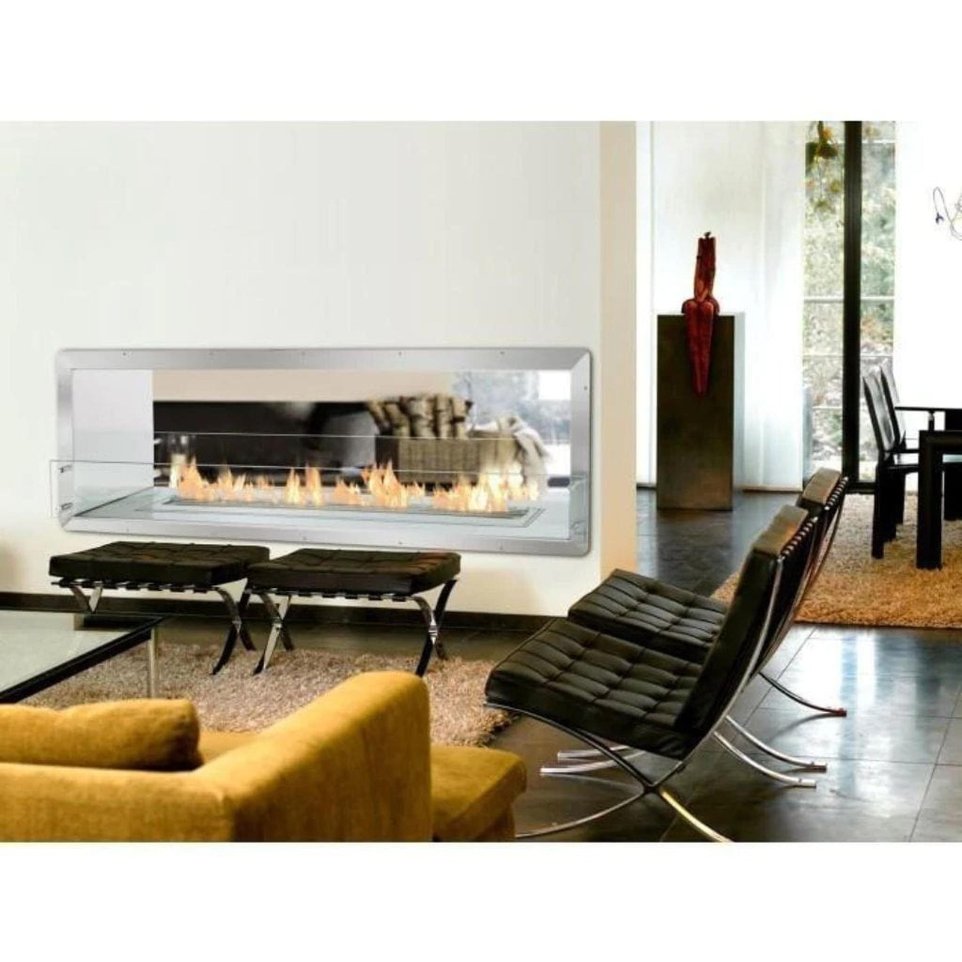 The Bio Flame Firebox 72" Stainless Steel Double Sided Spacer Built-In Ethanol Fireplace With 48" Manual Burner