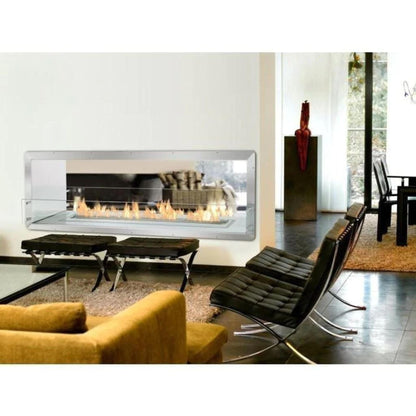 The Bio Flame Firebox 72" Stainless Steel Double Sided Spacer Built-In Ethanol Fireplace With 48" Manual Burner
