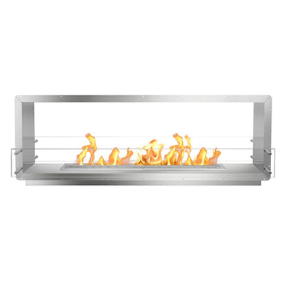 The Bio Flame Firebox 72" Stainless Steel Double Sided Spacer Built-In Ethanol Fireplace With 48" Manual Burner