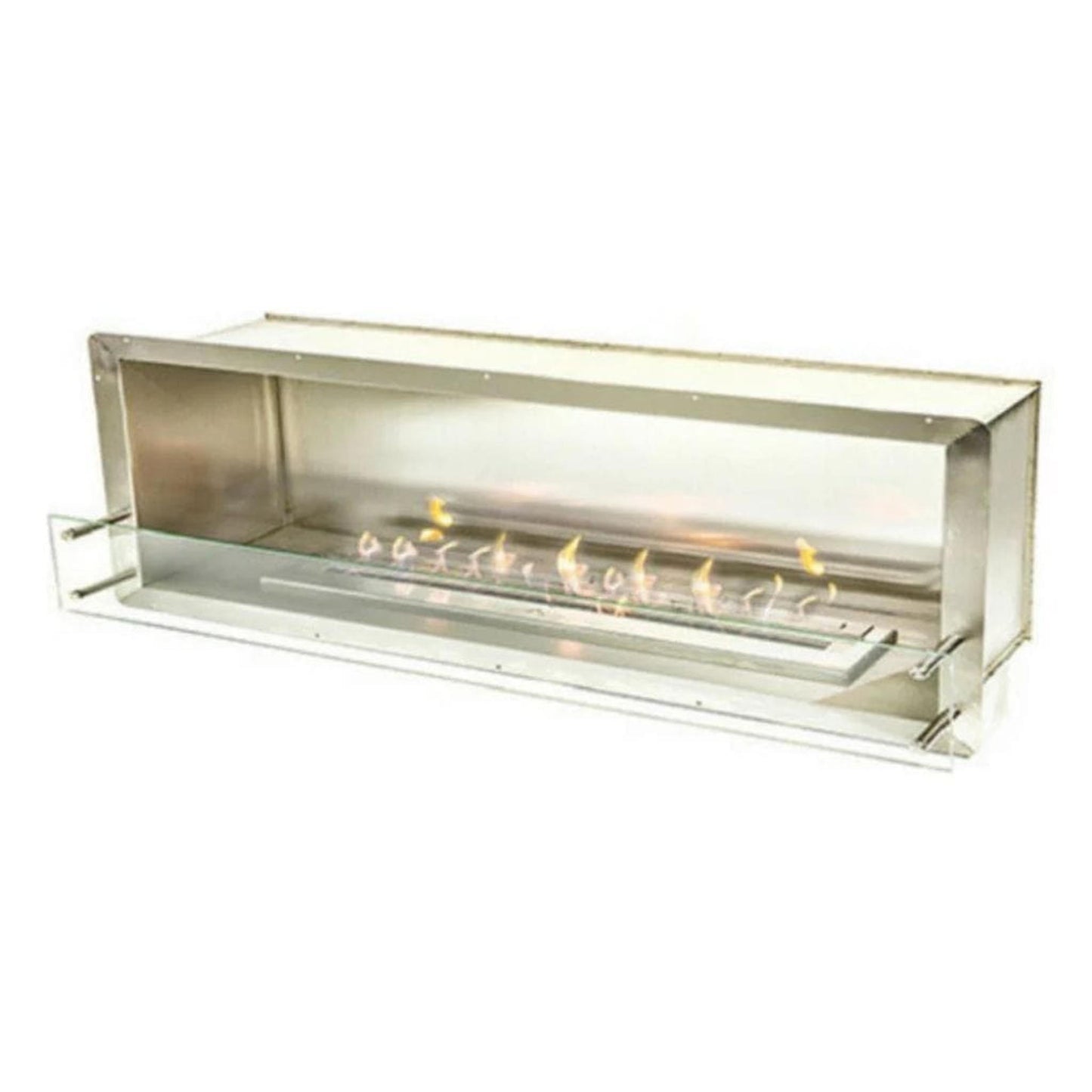 The Bio Flame Firebox 72" Stainless Steel Single Sided Spacer Built-In Ethanol Fireplace With 48" Manual Burner