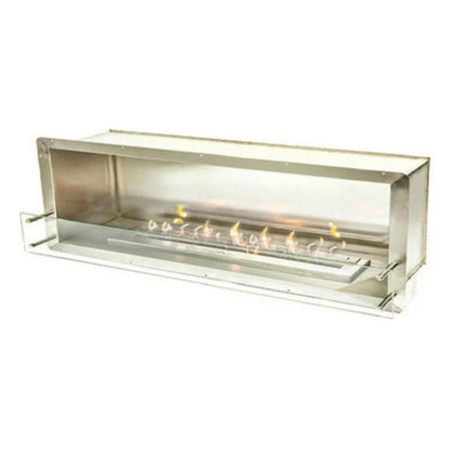 The Bio Flame Firebox 72" Stainless Steel Single Sided Spacer Built-In Ethanol Fireplace With 48" Manual Burner