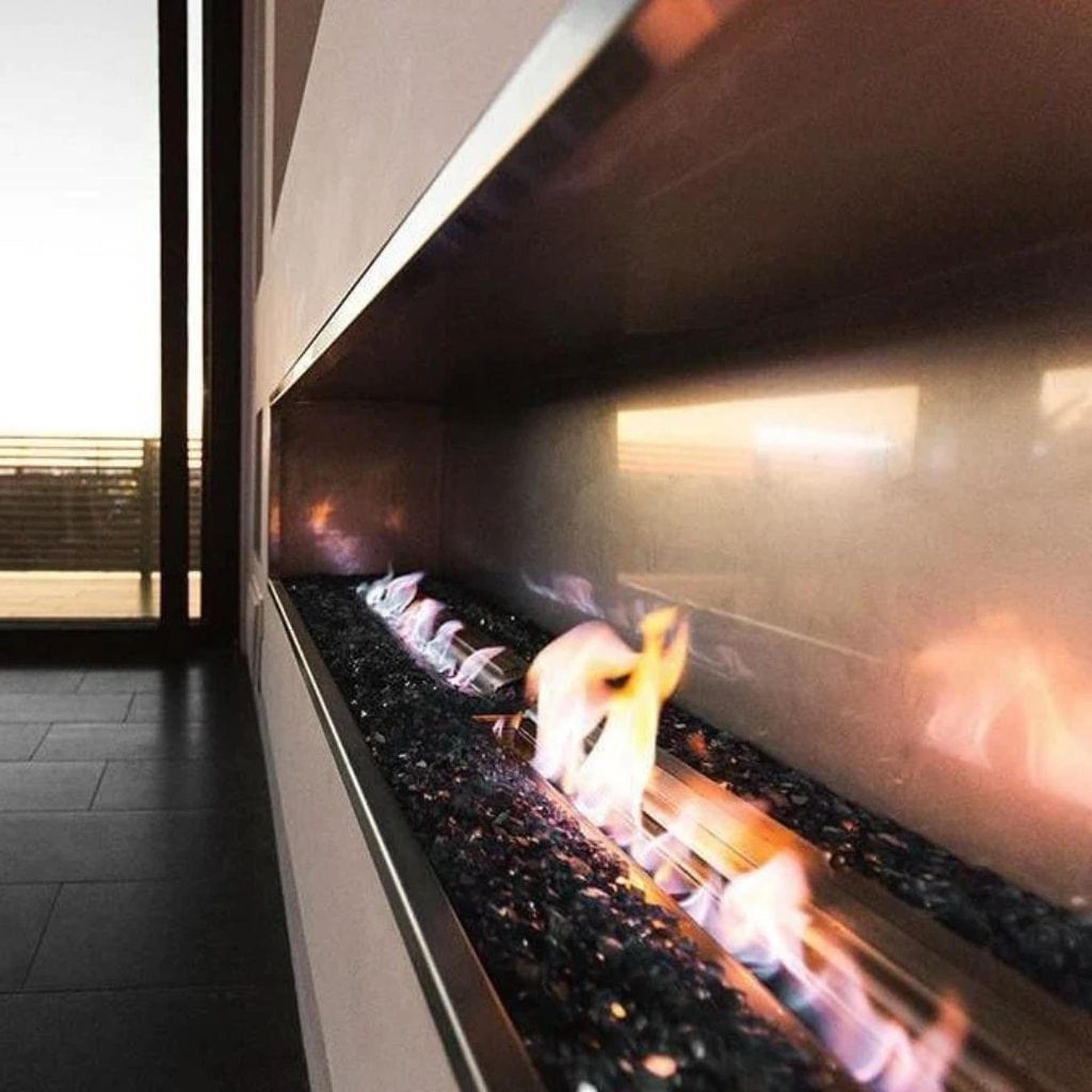 The Bio Flame Firebox 72" Stainless Steel Single Sided Spacer Built-In Ethanol Fireplace With 48" Manual Burner