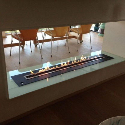 The Bio Flame Firebox 84" Stainless Steel Double Sided Spacer Built-In Ethanol Fireplace With 60" Manual Burner