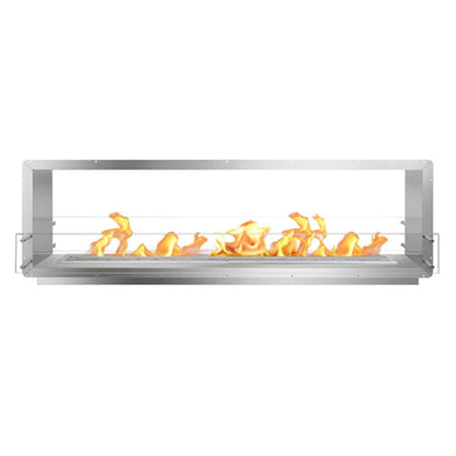 The Bio Flame Firebox 84" Stainless Steel Double Sided Spacer Built-In Ethanol Fireplace With 60" Manual Burner