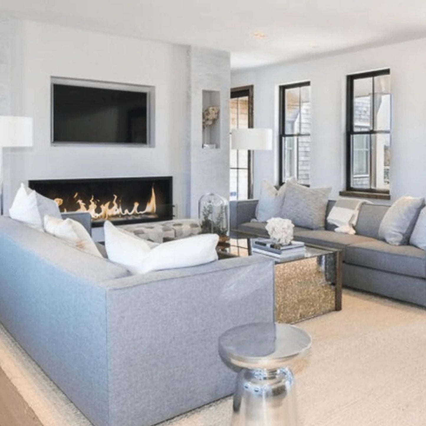 The Bio Flame Firebox 84" Stainless Steel Single Sided Spacer Built-In Ethanol Fireplace With 60" Manual Burner