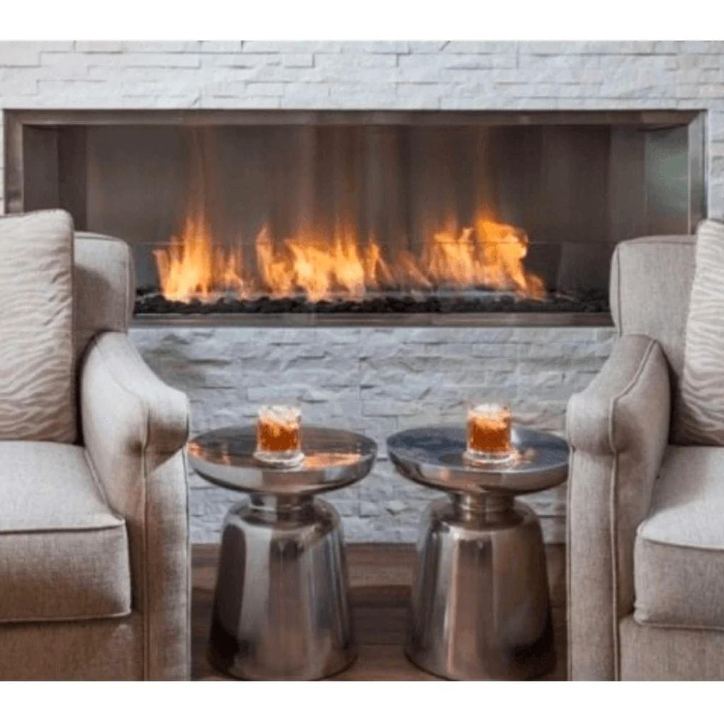 The Bio Flame Firebox 84" Stainless Steel Single Sided Spacer Built-In Ethanol Fireplace With 60" Manual Burner