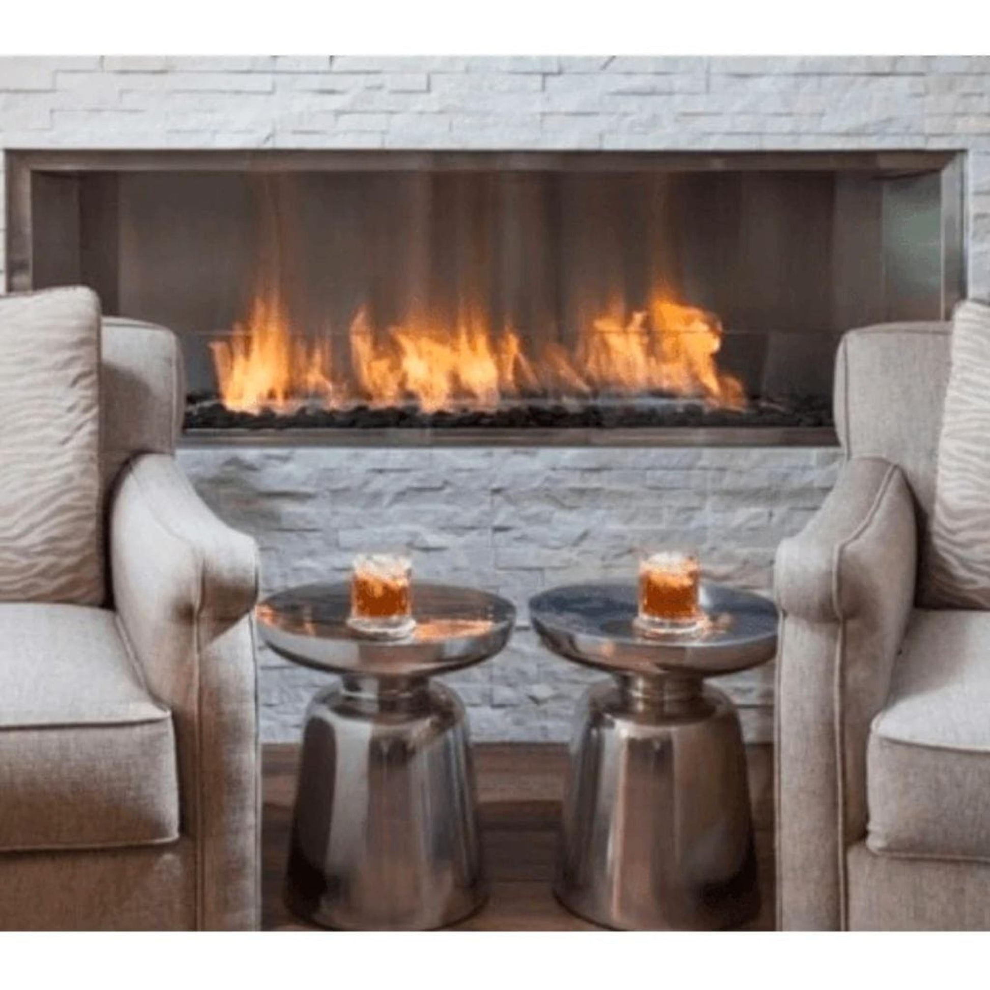 The Bio Flame Firebox 84" Stainless Steel Single Sided Spacer Built-In Ethanol Fireplace With 60" Manual Burner