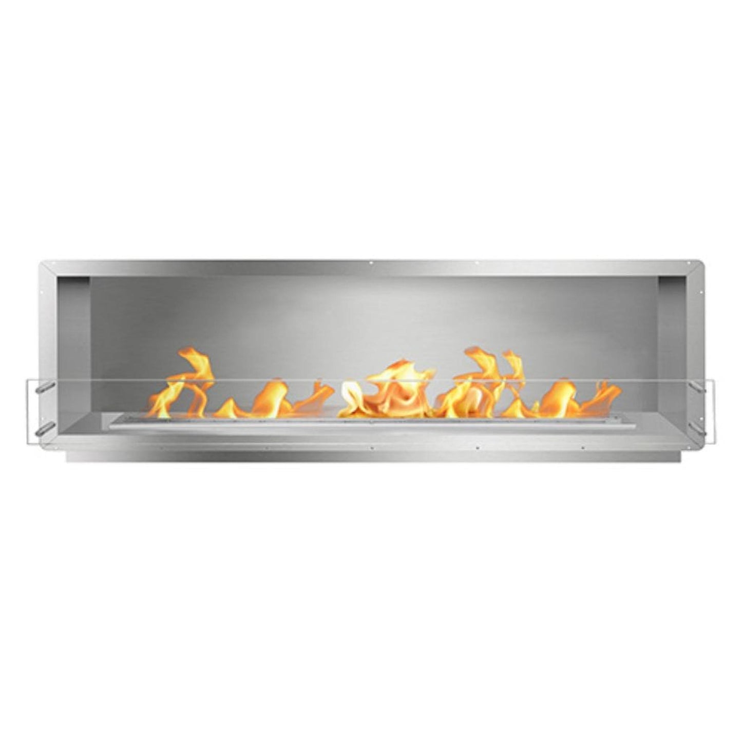 The Bio Flame Firebox 84" Stainless Steel Single Sided Spacer Built-In Ethanol Fireplace With 60" Manual Burner