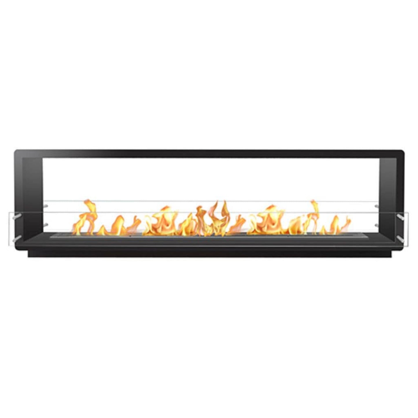 The Bio Flame Firebox 96" Black Double Sided Flush Built-In Ethanol Fireplace With 84" Remote Control Burner
