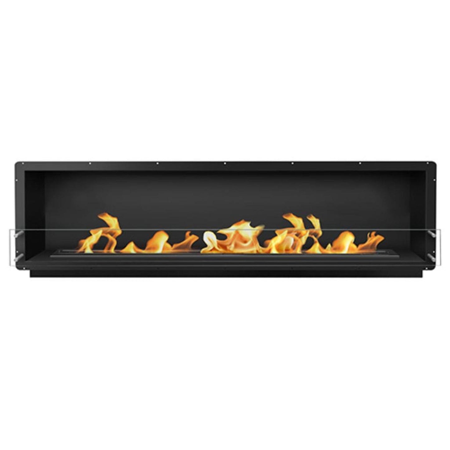 The Bio Flame Firebox 96" Black Single Sided Flush Built-In Ethanol Fireplace With 84" Remote Control Burner