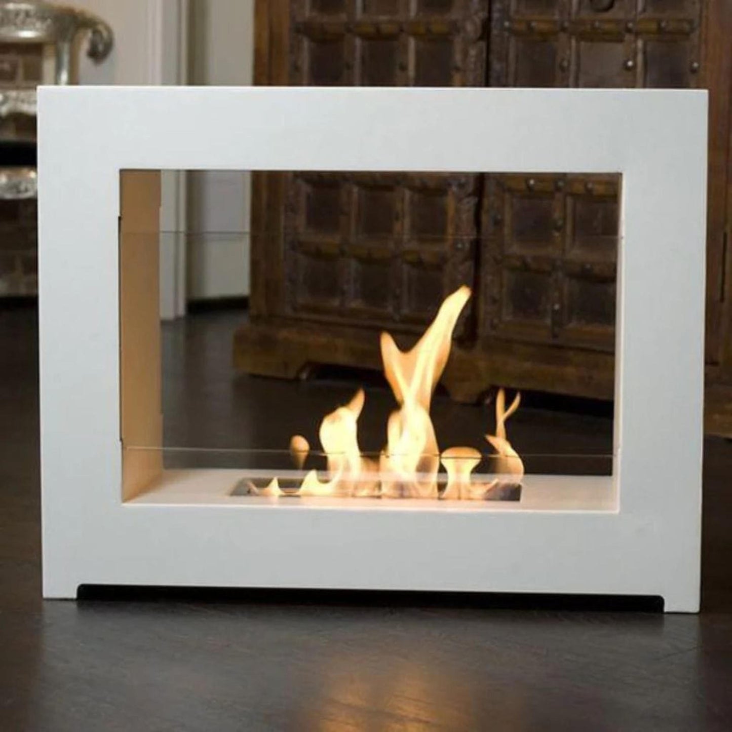 The Bio Flame SEK XL 53" White Freestanding See-Through Ethanol Fireplace
