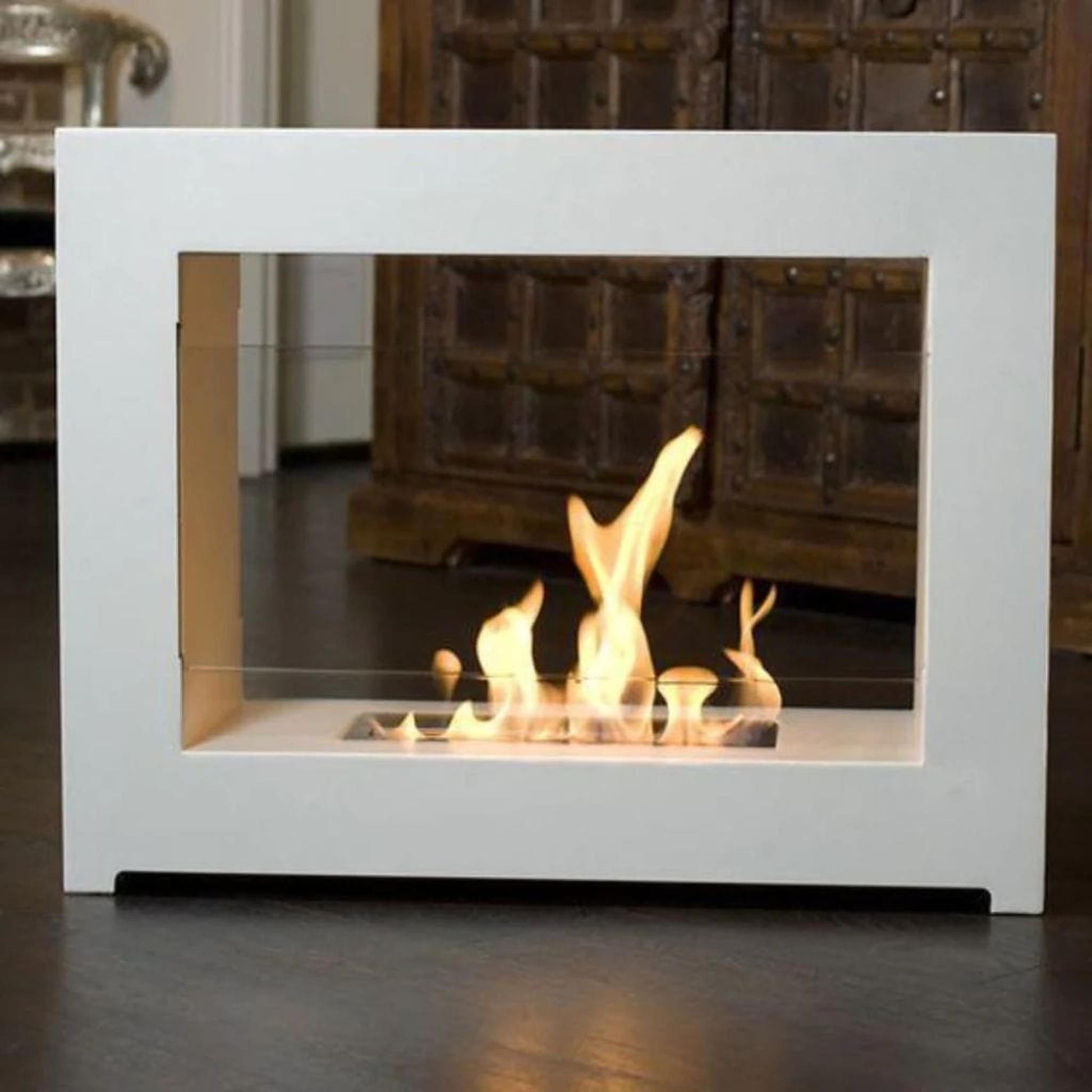 The Bio Flame SEK XL 53" White Freestanding See-Through Ethanol Fireplace