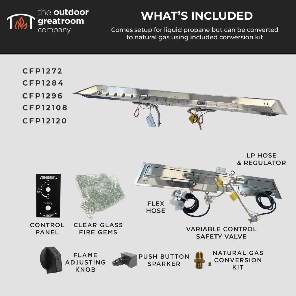 The Outdoor GreatRoom Company Crystal Fire 12" x 120" Linear Gas Burner