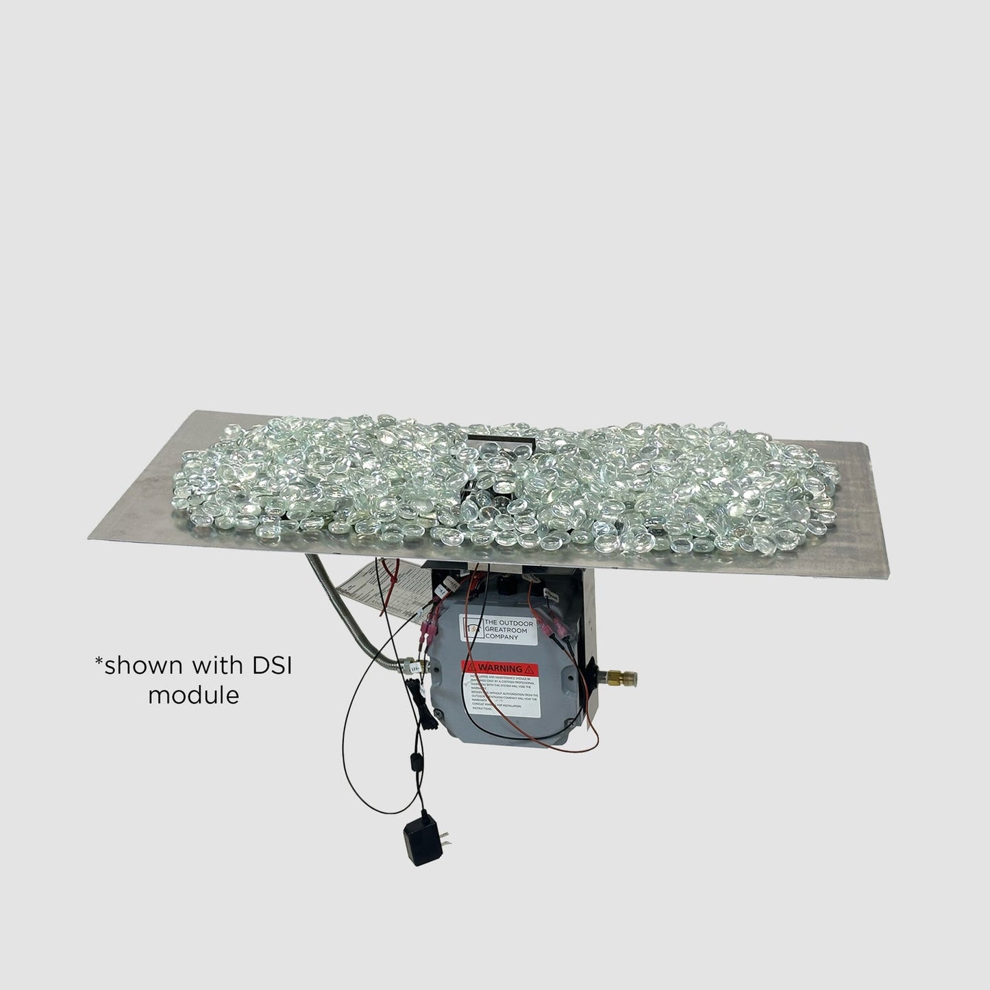 The Outdoor GreatRoom Company Crystal Fire Plus 13.5" x 120" Linear Direct Spark Natural Gas Burner Insert and Plate Kit