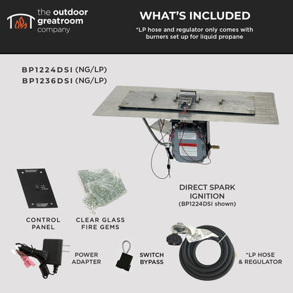 The Outdoor GreatRoom Company Crystal Fire Plus 13.5" x 120" Linear Direct Spark Natural Gas Burner Insert and Plate Kit
