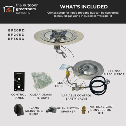 The Outdoor GreatRoom Company Crystal Fire Plus 20" Round Direct Spark LPG Gas Burner Insert and Plate Kit