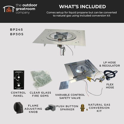 The Outdoor GreatRoom Company Crystal Fire Plus 24" x 24" Square Direct Spark LPG Gas Burner Insert and Plate Kit