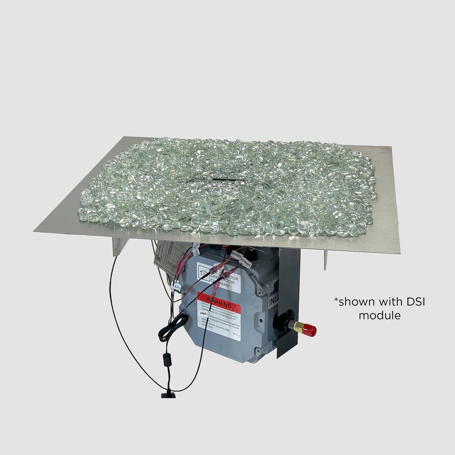 The Outdoor GreatRoom Company Crystal Fire Plus 24" x 24" Square Direct Spark LPG Gas Burner Insert and Plate Kit