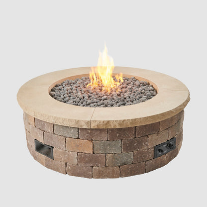 The Outdoor GreatRoom Company Limestone Tan Round 4-Piece Concrete Top for Round Bronson Block Gas Fire Pit Kit
