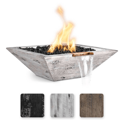 The Outdoor Plus 24" Maya GFRC Wood Grain Concrete Square Fire & Water Bowl