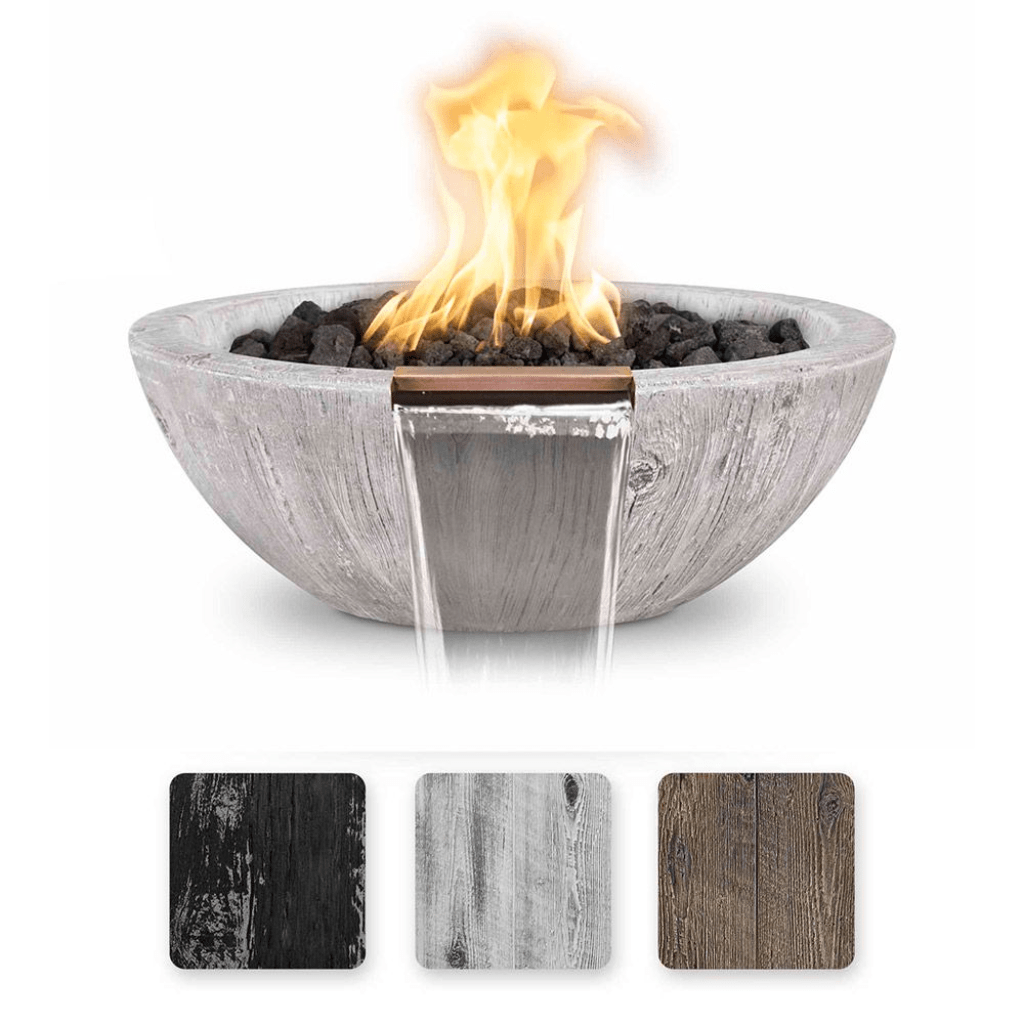 The Outdoor Plus 27" Sedona GFRC Wood Grain Concrete Round Fire and Water Bowl