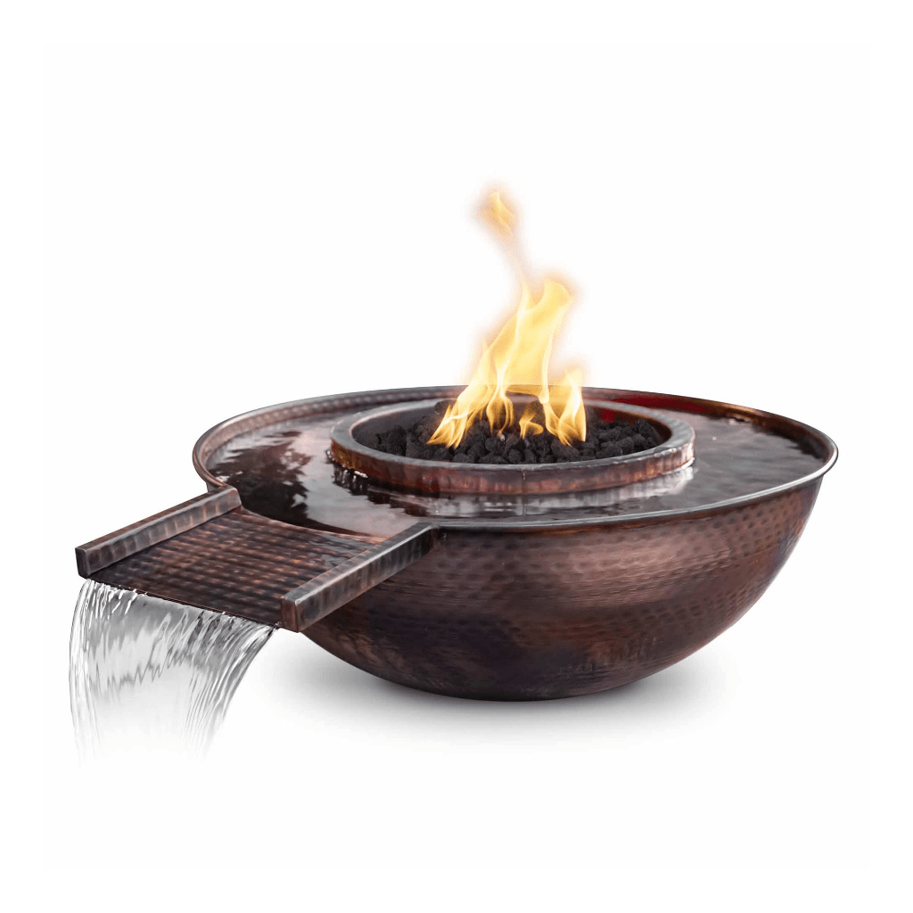 The Outdoor Plus 27" Sedona Hammered Copper Gravity Spill Round Fire & Water Bowl