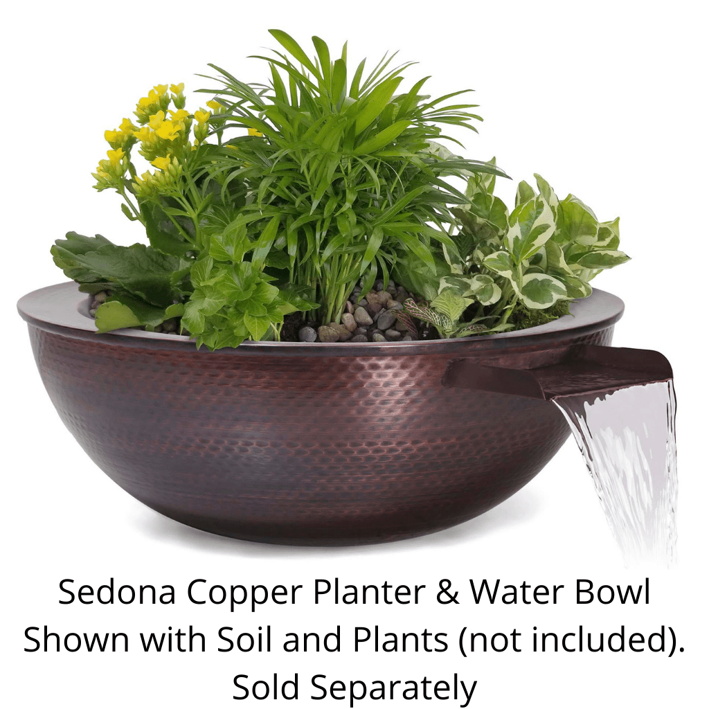 The Outdoor Plus 27" Sedona Hammered Copper Round Planter & Water Bowl