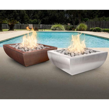 The Outdoor Plus 30" Avalon Hammered Copper & Stainless Steel Square Fire Bowl