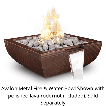 The Outdoor Plus 30" Avalon Hammered Copper & Stainless Steel Square Fire & Water Bowl