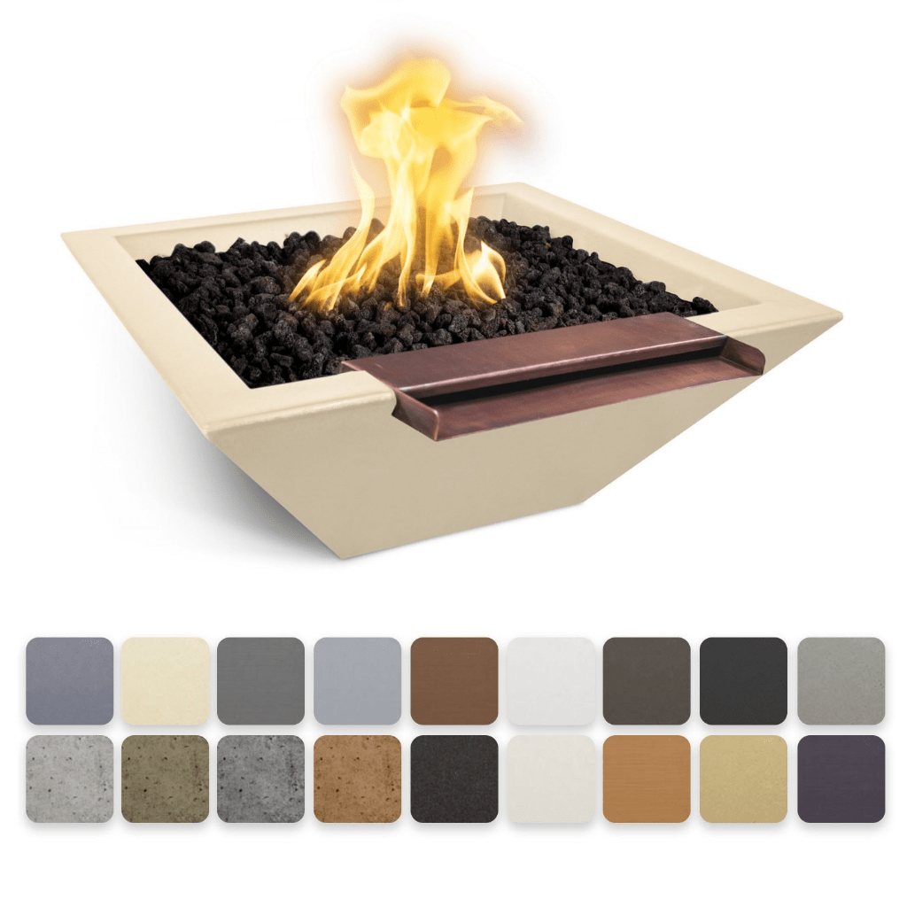 The Outdoor Plus 30" Maya GFRC Concrete Square Fire & Water Bowl with Wide Spill