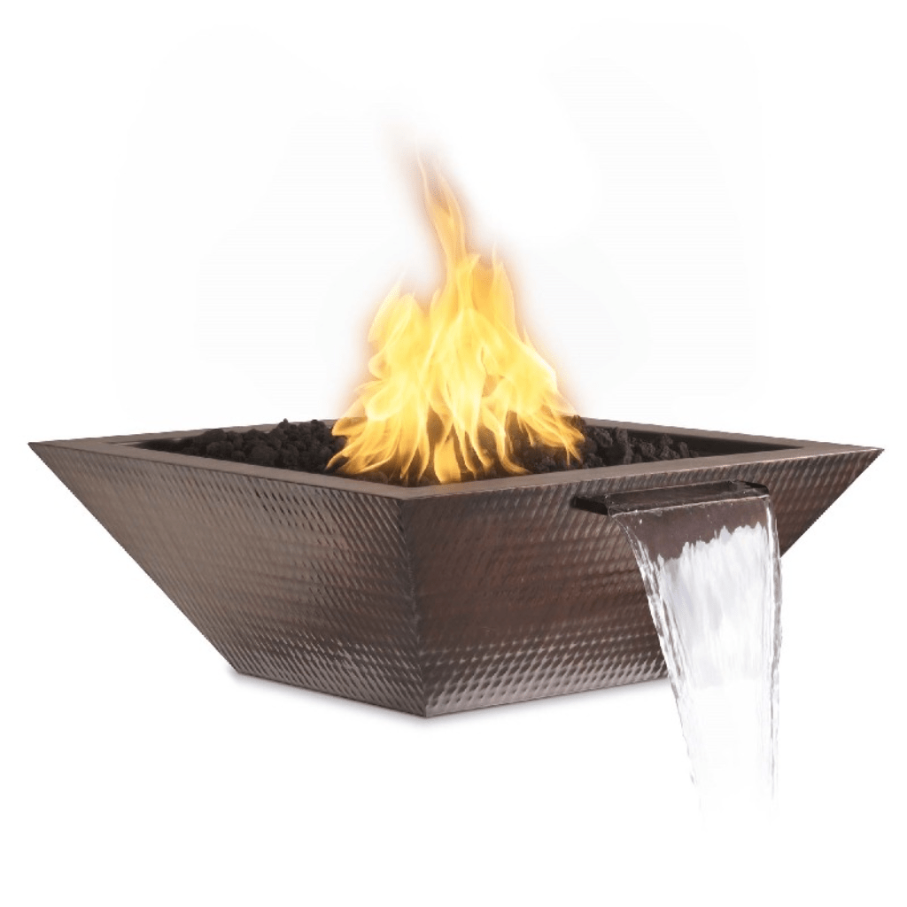 The Outdoor Plus 30" Maya Hammered Copper Square Fire & Water Bowl