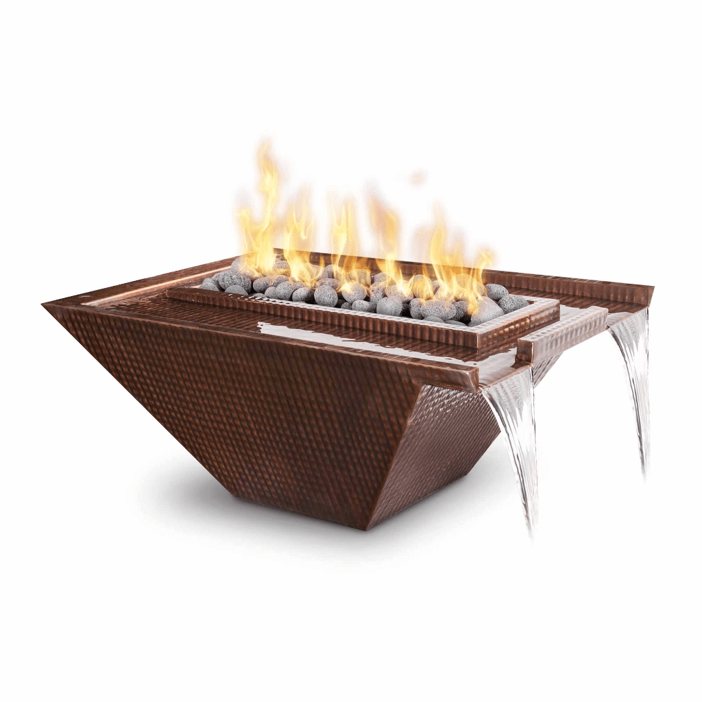 The Outdoor Plus 30" Nile Hammered Copper Square Fire & Water Bowl