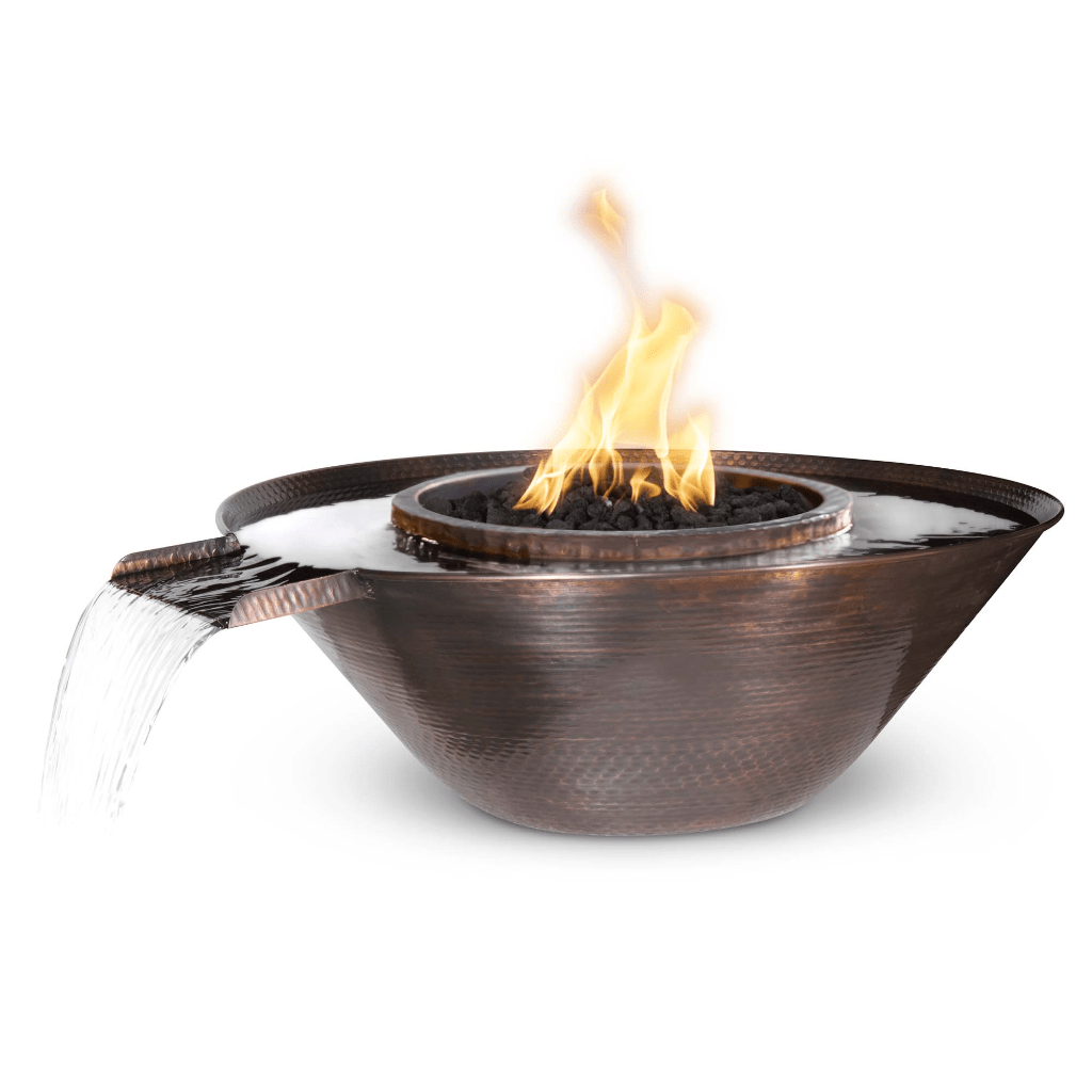 The Outdoor Plus 31" Remi Hammered Copper Gravity Spill Round Fire & Water Bowl