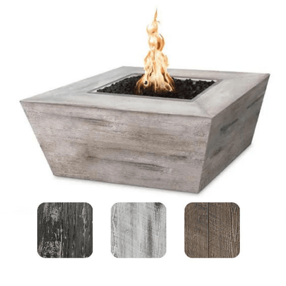 The Outdoor Plus 36" Plymouth GFRC Wood Grain Concrete Square Gas Fire Pit - 16" tall