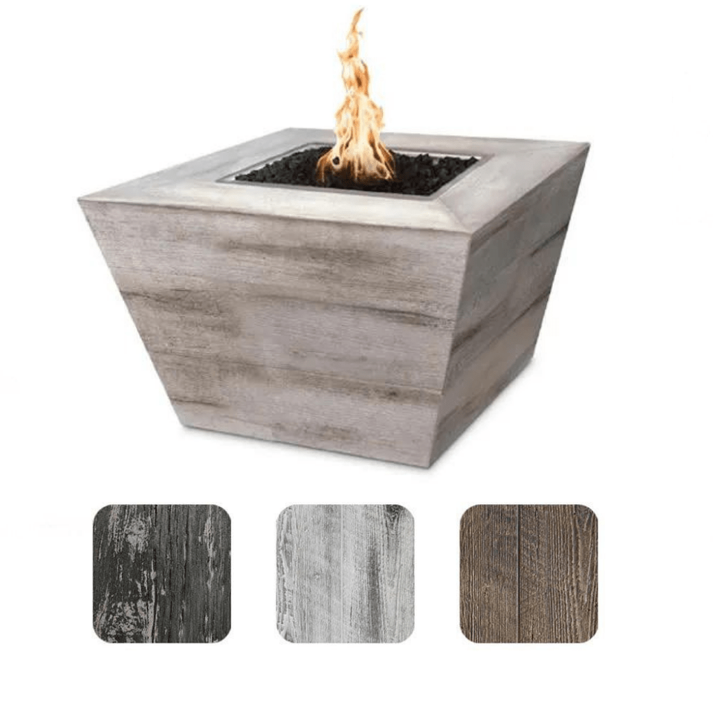 The Outdoor Plus 36" Plymouth GFRC Wood Grain Concrete Square Gas Fire Pit - 24" tall