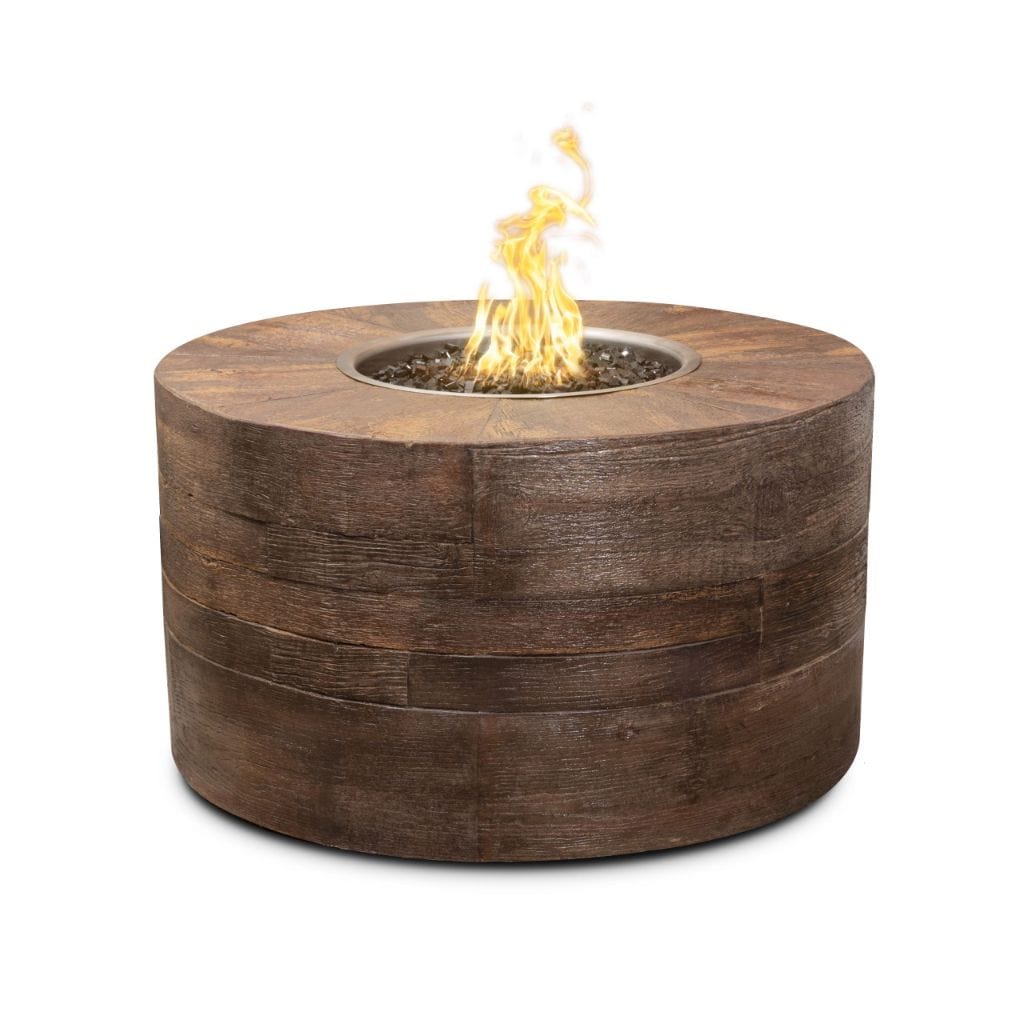 The Outdoor Plus 42" Sequoia GFRC Wood Grain Concrete Round Gas Fire Pit - 24" tall