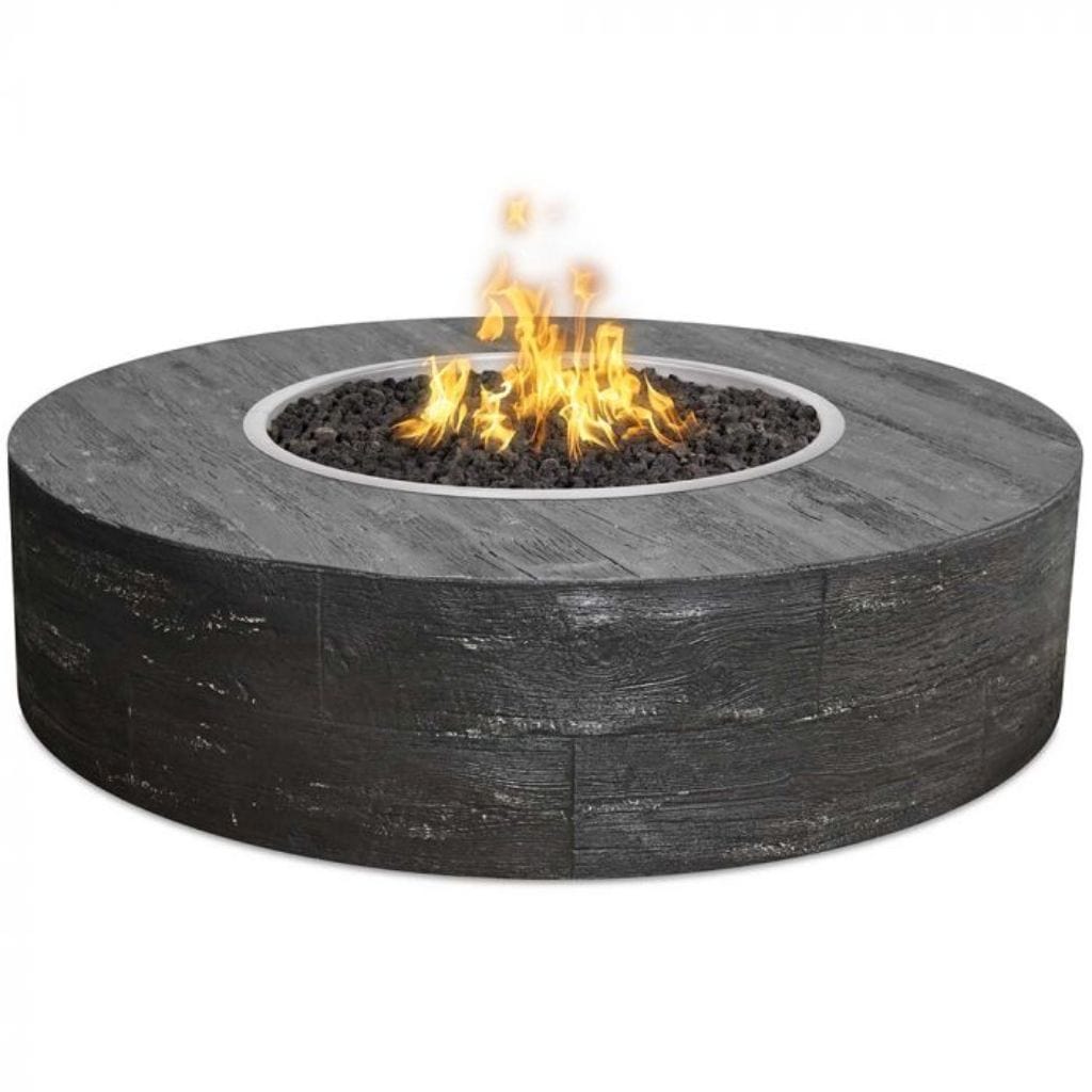The Outdoor Plus 42" Sequoia GFRC Wood Grain Concrete Round Gas Fire Pit Table - 16" tall