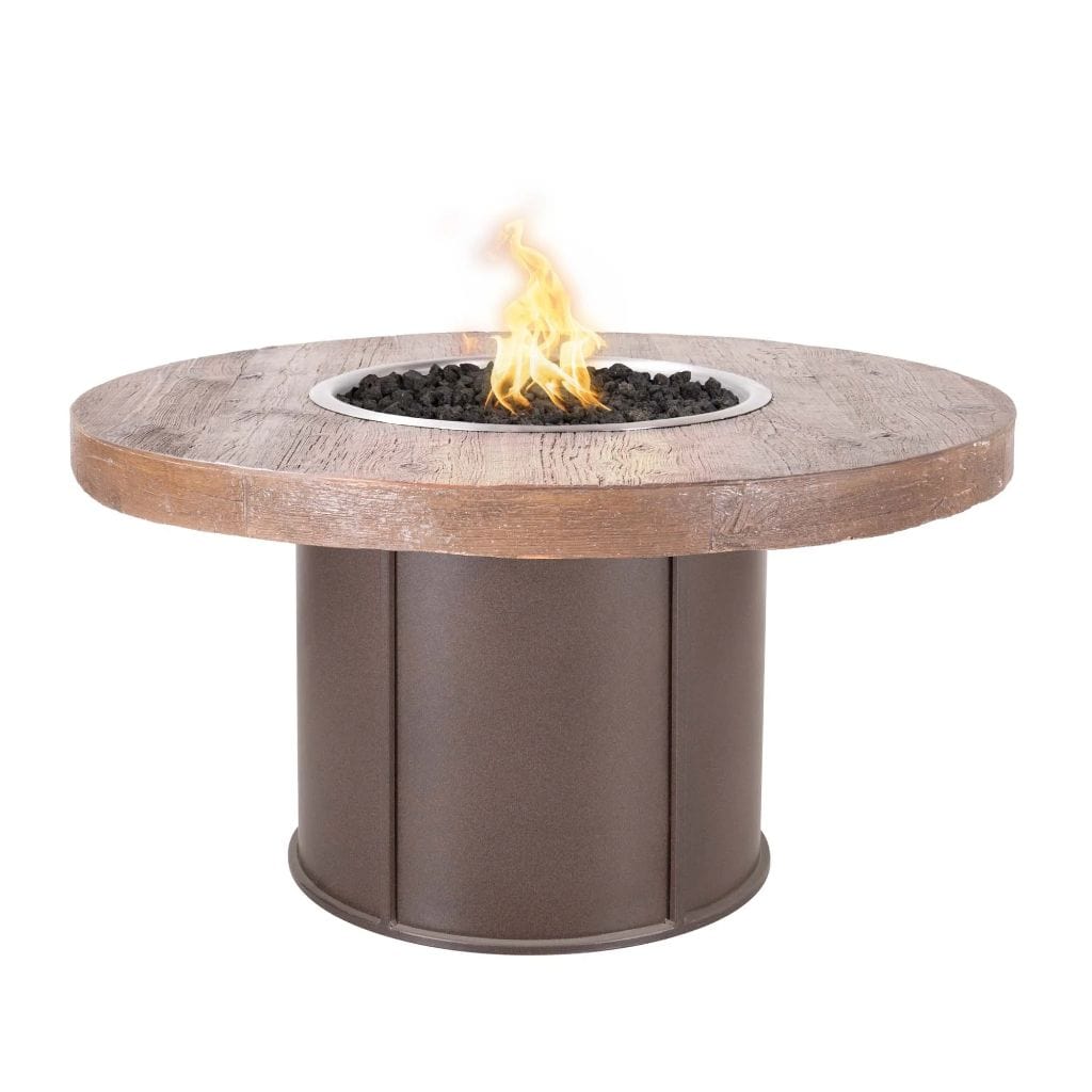 The Outdoor Plus 43" Fresno GFRC Wood Grain Concrete Top Round Fire Pit Table - 110V Electronic