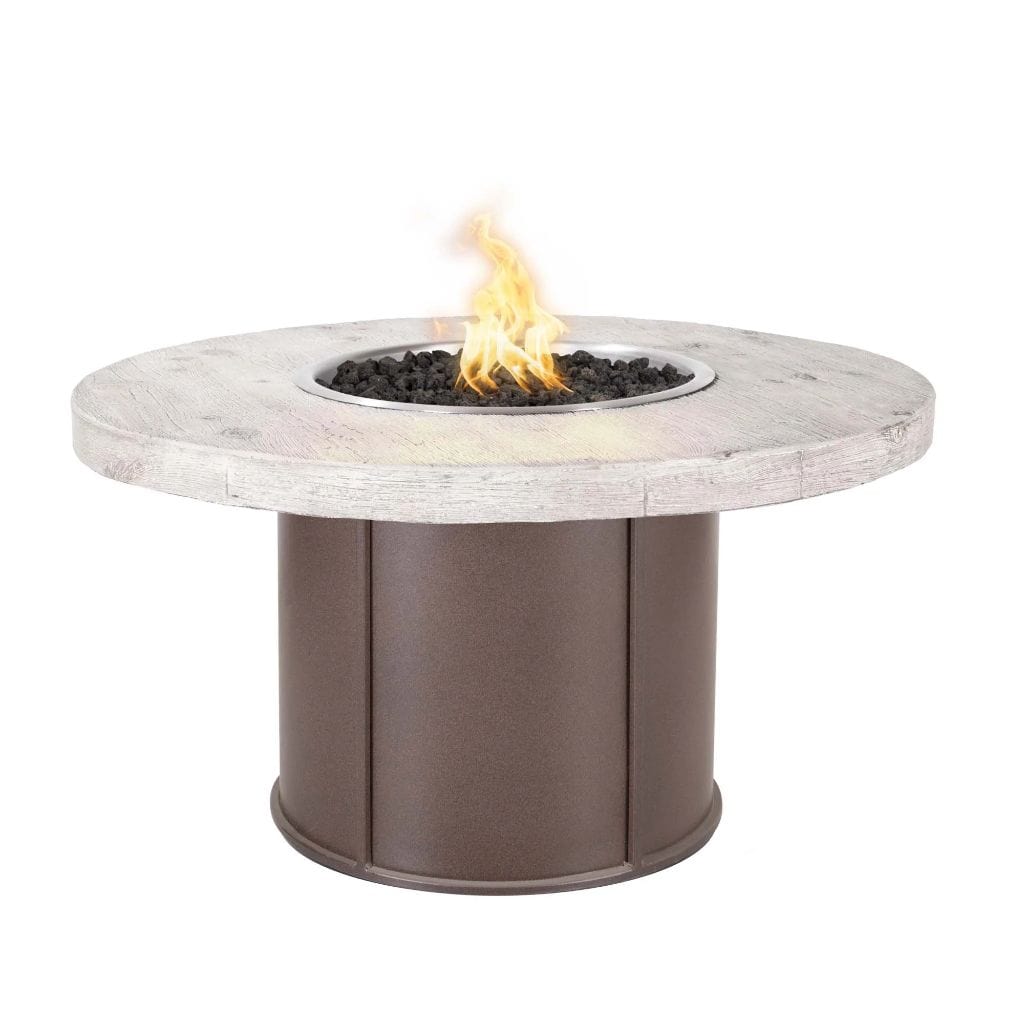 The Outdoor Plus 43" Fresno Wood Grain Concrete Top Round Fire Pit Table - 12V Electronic